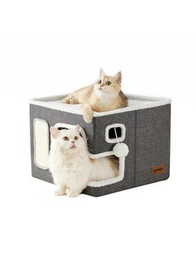 Cat House Indoor Cat Condo Hideaway Cube Scratcher Sisal Bed Furniture Protector